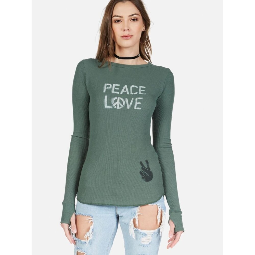 Lauren Moshi Green 'Peace Love' Graphic Long Sleeve Tee